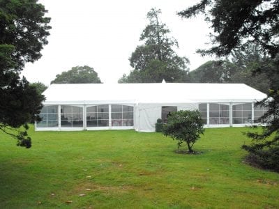 white wedding hire marquee with windows