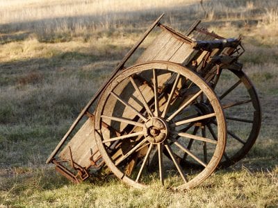 old wooden cart in a paddock