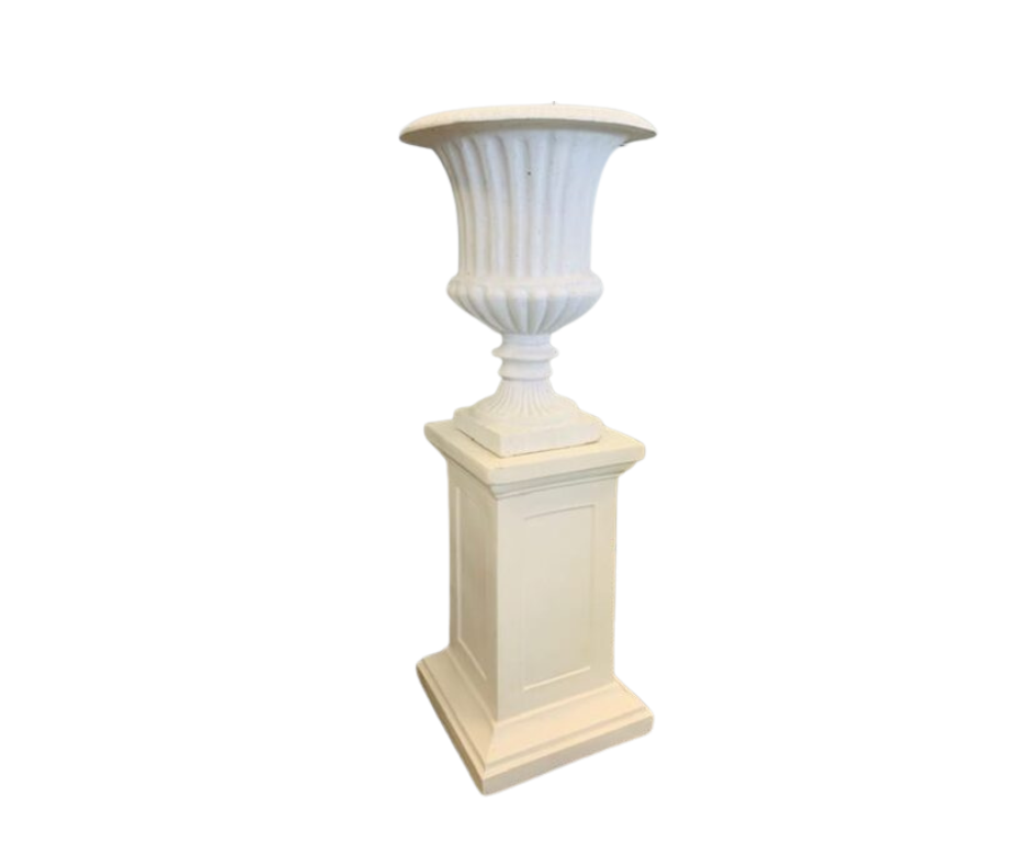 White Concrete Pedestal and Urn