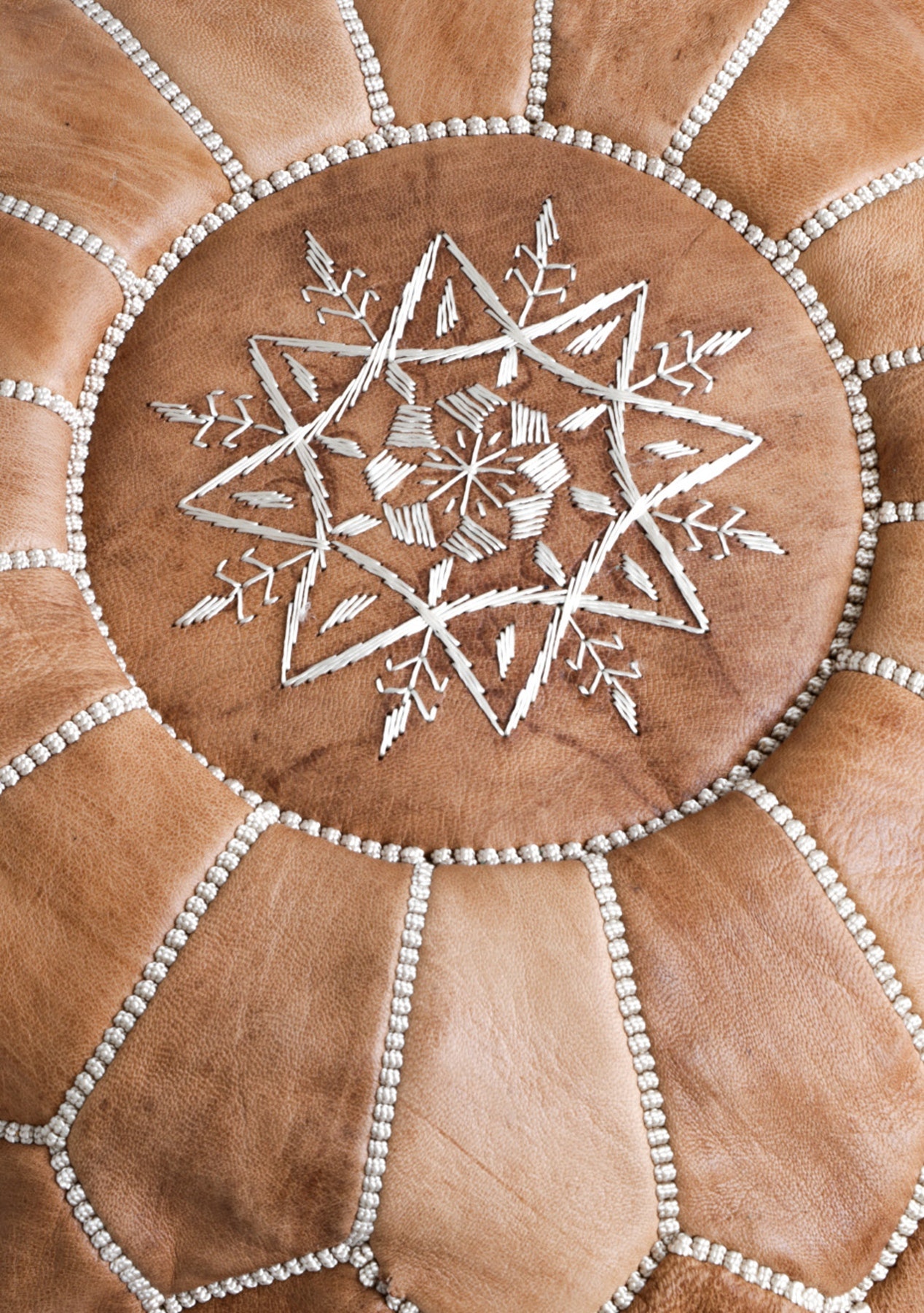 Moroccan Leather Pouf - Tan - Image 2